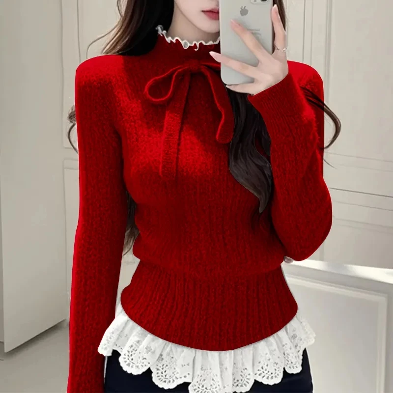 Autumn Winter Elegant Korean Version Ladies Jumper Lace Stitching Comfortable Women's Knitting Pullover Sweater
Autumn Winter Elegant Korean Version Ladies Jumper Lace Stitching Comfortable Women's Knitting Pullover Sweater