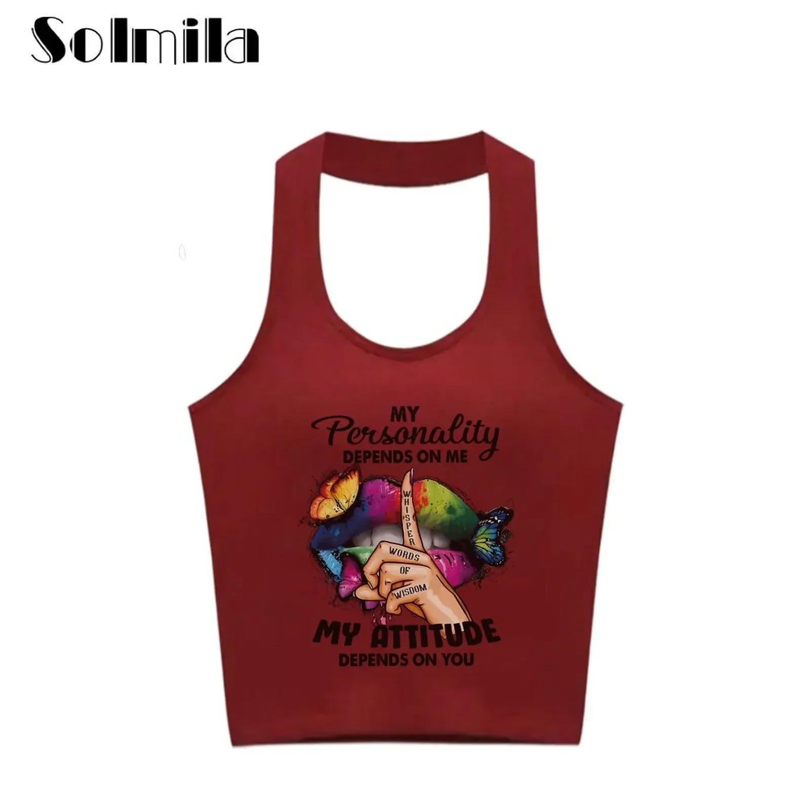 Women's Summer Slim Funny Lips Print Halter Top Neck Red Backless Breathable Sleeveless Vest Korean Style Beach & Casual Outfits
Women's Summer Slim Funny Lips Print Halter Top Neck Red Backless Breathable Sleeveless Vest Korean Style Beach & Casual Outfits