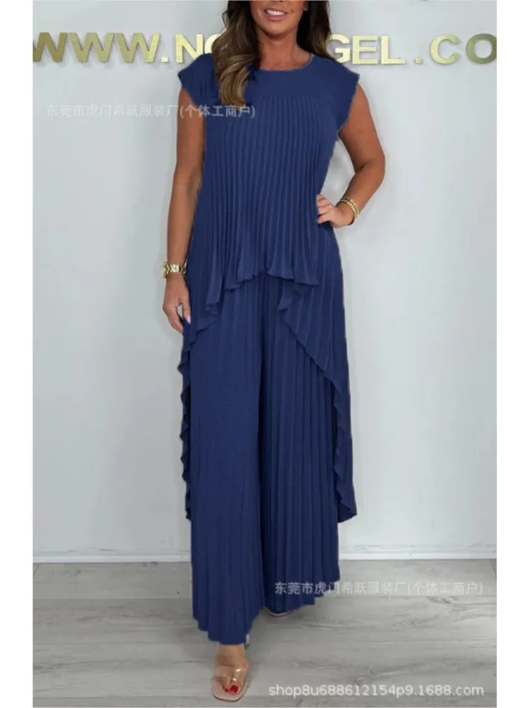 Повседневный однотонный плиссированный комплект для женщин, модные свободные длинные топы без рукавов с круглым вырезом + широкие брюки с высокой талией, комплекты из 2 предметов, новинка лета
Повседневный однотонный плиссированный комплект для женщин, модные свободные длинные топы без рукавов с круглым вырезом + широкие брюки с высокой талией, комплекты из 2 предметов, новинка лета