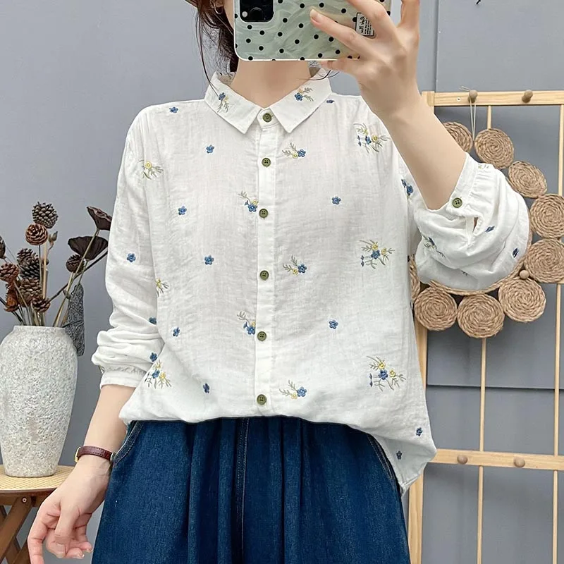 Autumn New Double-layer Yarn Embroidery Flower Shirt Women's Long Sleeve Cotton Tops Wholesale Retail Blouse S190
Autumn New Double-layer Yarn Embroidery Flower Shirt Women's Long Sleeve Cotton Tops Wholesale Retail Blouse S190