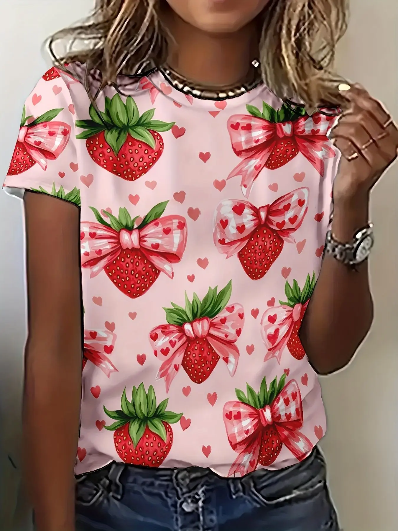 New Heart T-Shirts Strawberry 3D Print Women's Round Neck Short Sleeve T Shirt Oversized Harajuku Tees Y2k Tops Female Clothing
New Heart T-Shirts Strawberry 3D Print Women's Round Neck Short Sleeve T Shirt Oversized Harajuku Tees Y2k Tops Female Clothing