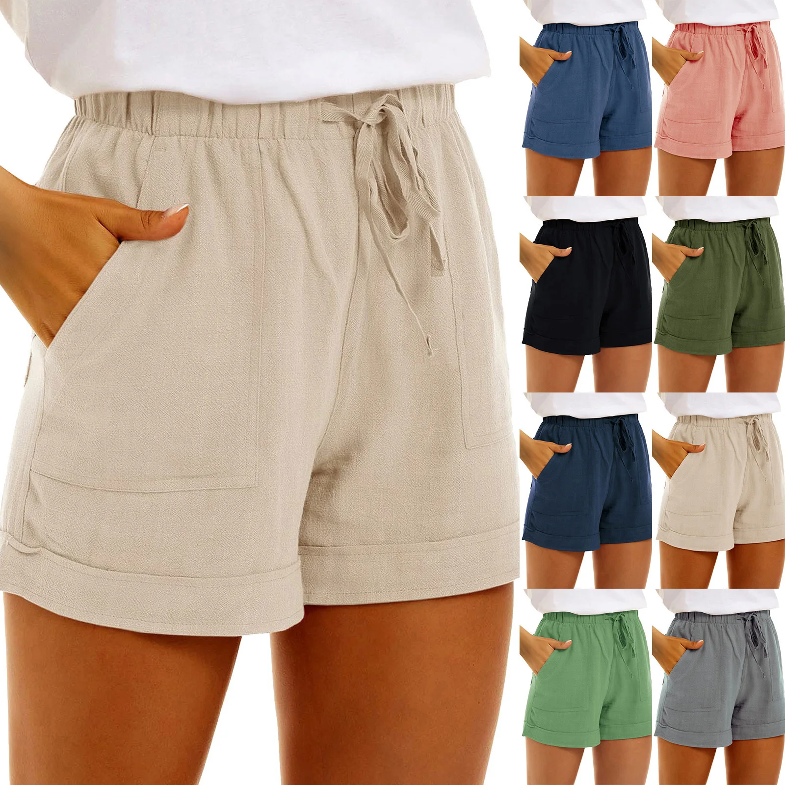 Summer New Simple Solid Color Women Cotton Hemp Pocket Strap High Waist Casual Shorts
Summer New Simple Solid Color Women Cotton Hemp Pocket Strap High Waist Casual Shorts