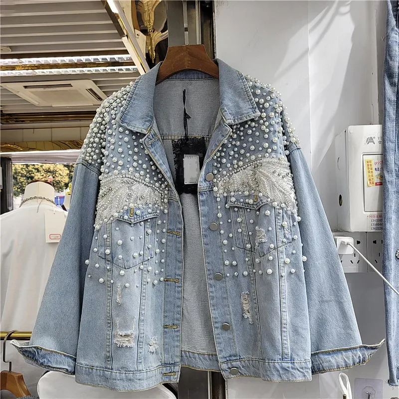Autumn Fashion Denim Jacket Women Loose Casual Long Sleeve Short Outerwear Heavy Work Beading Diamonds Holes Jeans Jacket Female
Autumn Fashion Denim Jacket Women Loose Casual Long Sleeve Short Outerwear Heavy Work Beading Diamonds Holes Jeans Jacket Female