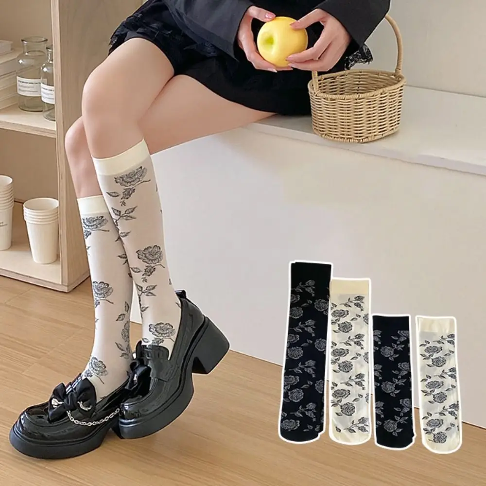 Summer Ultra-thin Transparent Nylon Long Sock Stocking Korean Fashion Rose Flower Knee Sock Vintage Crystal Silk Socks Stockings
Summer Ultra-thin Transparent Nylon Long Sock Stocking Korean Fashion Rose Flower Knee Sock Vintage Crystal Silk Socks Stockings