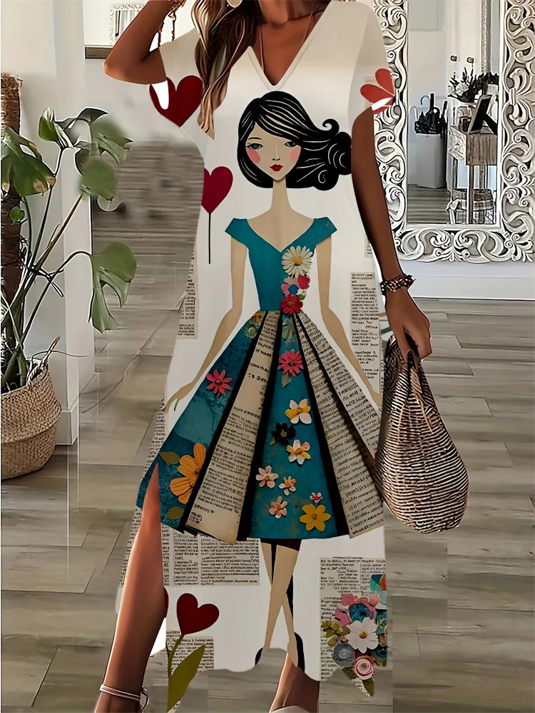 Women's Summer Dresses Large Casual V Neck Girls' Printed Long Short Sleeve High Waist Hawaiian Dresses Beach Vacation Clothing 
Women's Summer Dresses Large Casual V Neck Girls' Printed Long Short Sleeve High Waist Hawaiian Dresses Beach Vacation Clothing