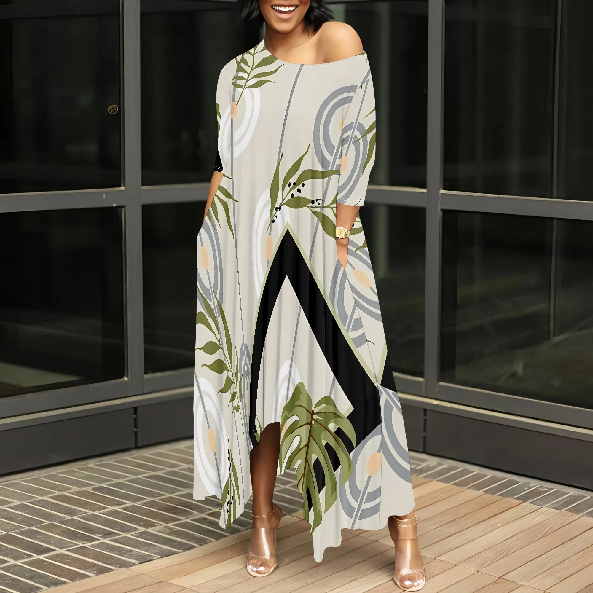 Boho Leaf Print Maxi Dress for Women Off Shoulder Loose Casual 3/4 Sleeve Summer Party Dress
Boho Leaf Print Maxi Dress for Women Off Shoulder Loose Casual 3/4 Sleeve Summer Party Dress
