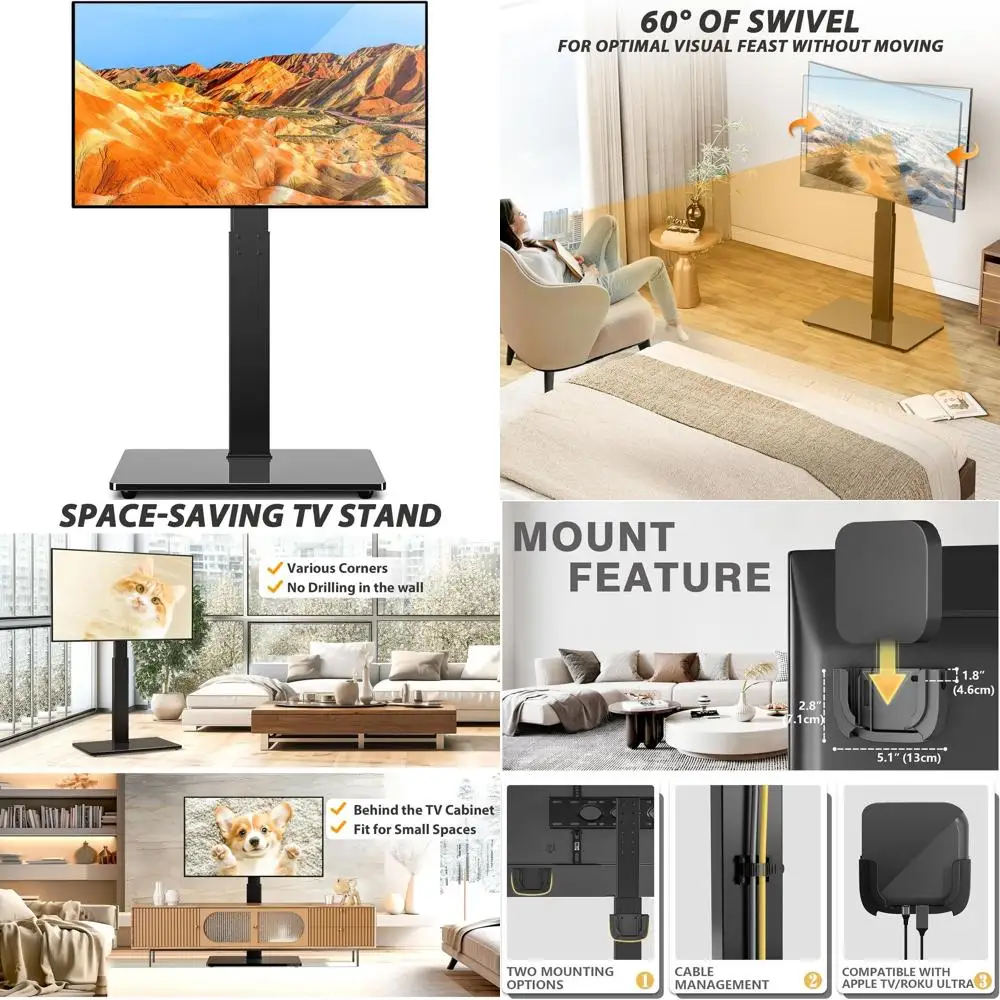 Universal Swivel TV Stand for 32-75 Inch TVs, Height Adjustable, Tempered Glass Base, Black, Up to 110 lbs
Universal Swivel TV Stand for 32-75 Inch TVs, Height Adjustable, Tempered Glass Base, Black, Up to 110 lbs