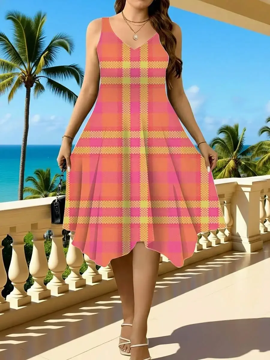 Women Sleeveless Plaid Print Dress Pink Orange Yellow Summer Beach Vacation Casual Wear
Women Sleeveless Plaid Print Dress Pink Orange Yellow Summer Beach Vacation Casual Wear