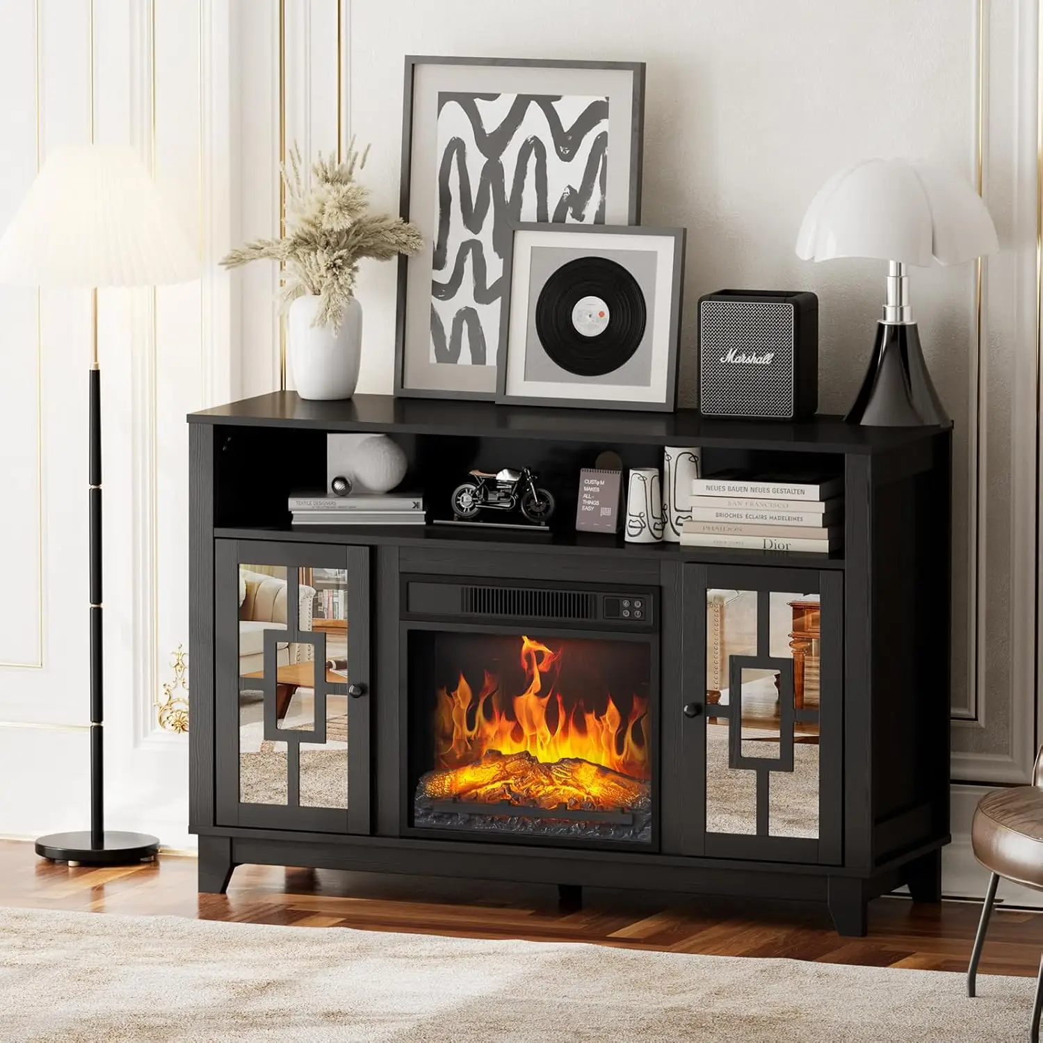 Mirrored Fireplace Tv Stand, Farmhouse Modern Entertainment Center With Electric Fireplace & Mirror Doors For Tvs Up To 60 H
Mirrored Fireplace Tv Stand, Farmhouse Modern Entertainment Center With Electric Fireplace & Mirror Doors For Tvs Up To 60 H