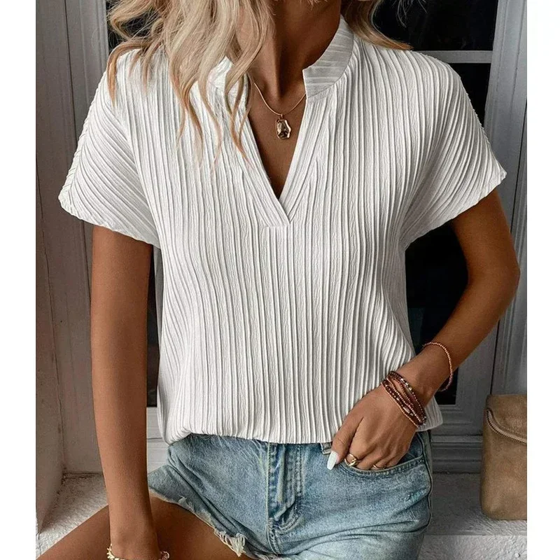 Женские модные однотонные полосатые топы с V-образным вырезом и коротким рукавом, летние элегантные блузки для офиса, повседневные свободные рубашки, Blusa Mujer Moda 2023
Женские модные однотонные полосатые топы с V-образным вырезом и коротким рукавом, летние элегантные блузки для офиса, повседневные свободные рубашки, Blusa Mujer Moda 2023