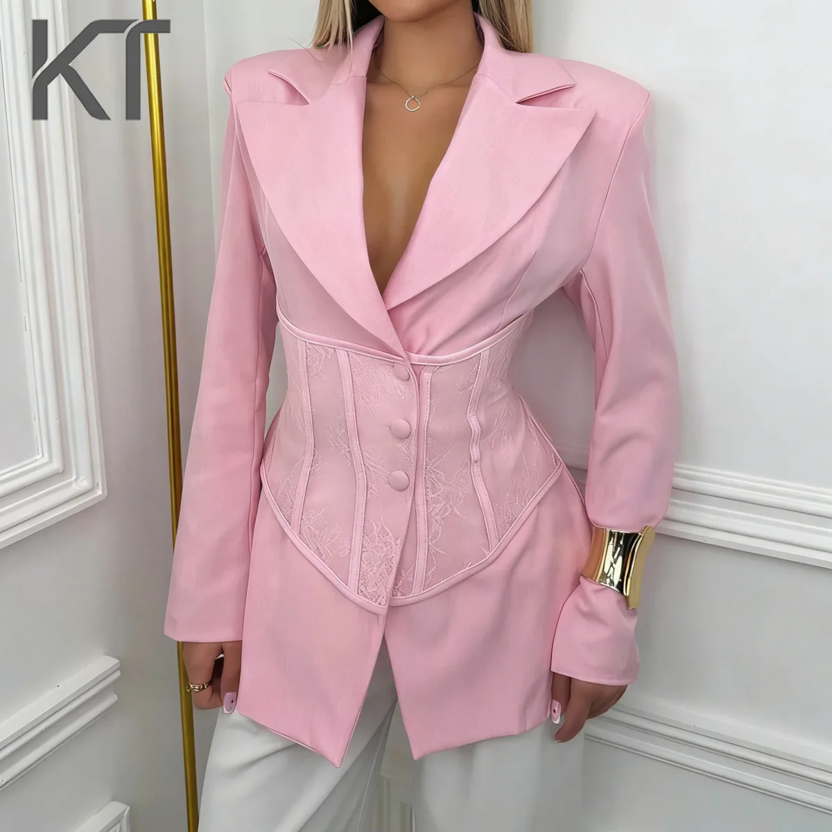 Kt Women's Blazer Self-cultivation Corset Waist Lace Panel Lapel Long Sleeve Elegant Multi-color Blazer Office Wear 2026
Kt Women's Blazer Self-cultivation Corset Waist Lace Panel Lapel Long Sleeve Elegant Multi-color Blazer Office Wear 2026