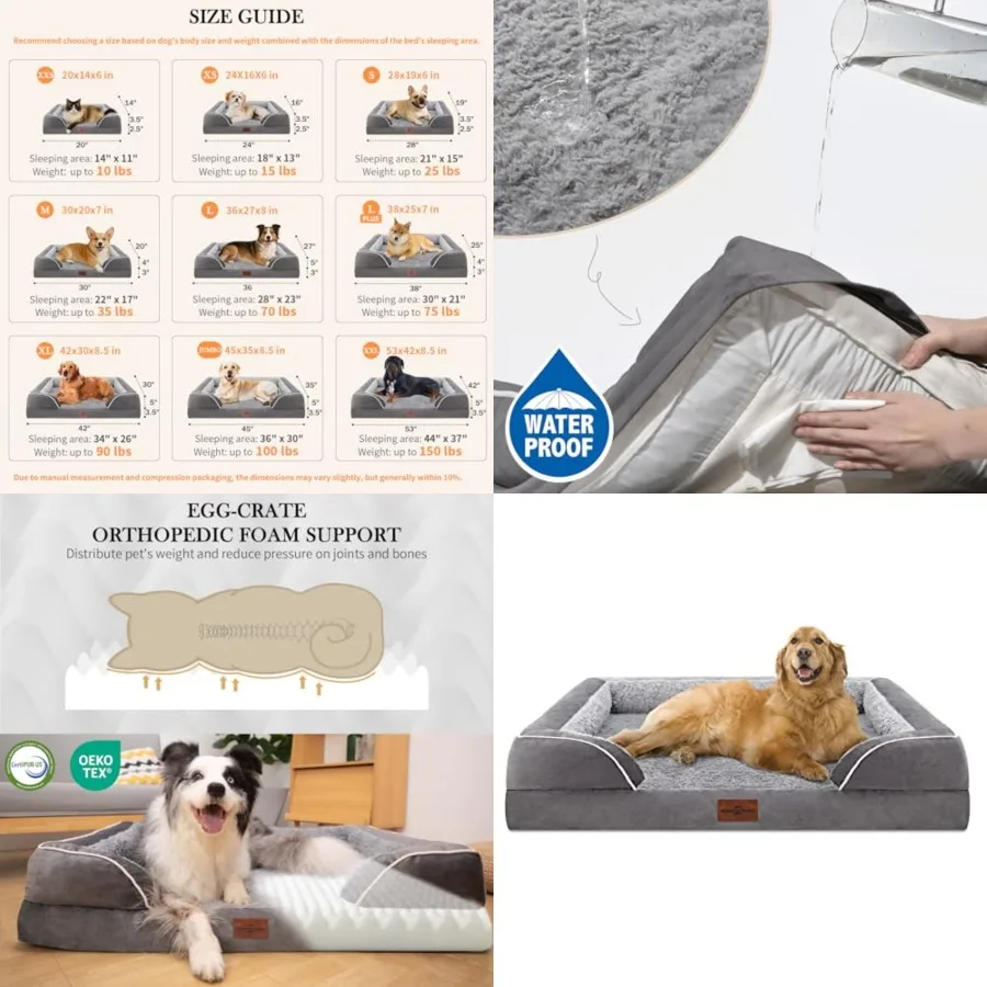 Orthopedic Dog Bed for Extra Large Dogs 42x30 Inch, Waterproof Egg Crate Foam XL Pet Bed with Removable Bolsters, Dog Couch wit
Orthopedic Dog Bed for Extra Large Dogs 42x30 Inch, Waterproof Egg Crate Foam XL Pet Bed with Removable Bolsters, Dog Couch wit