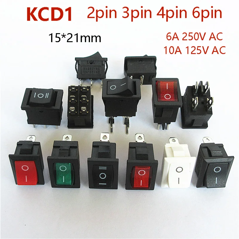 5pcs KCD1 Boat Car Rocker Position Power Switch 21*15mm 6A/250V 10A125V 2PIN 3Pin 4Pin 6 Pin Black White Red Green Power Switch
5pcs KCD1 Boat Car Rocker Position Power Switch 21*15mm 6A/250V 10A125V 2PIN 3Pin 4Pin 6 Pin Black White Red Green Power Switch