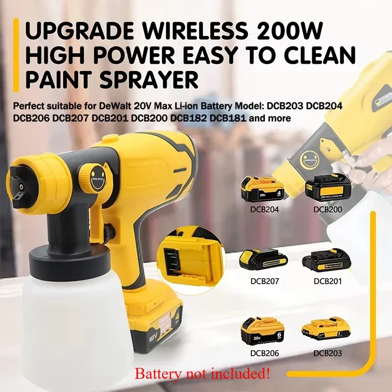 Multifunction Cordless Spray Gun Portable Electric Spray Gun Household Electric Paint Sprayer For DeWalt 18V 20V Lithium Battery
Multifunction Cordless Spray Gun Portable Electric Spray Gun Household Electric Paint Sprayer For DeWalt 18V 20V Lithium Battery