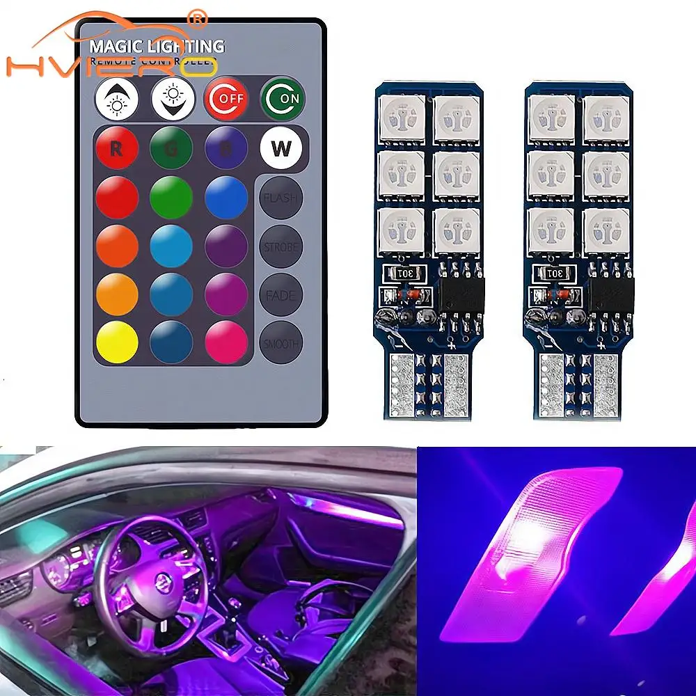 2Pcs Auto Interior Decoration Lamp T10 W5W 5050 12SMD Atmosphere Car Dome Light Reading RGB Bulbs with Remote Controller DC 12V
2Pcs Auto Interior Decoration Lamp T10 W5W 5050 12SMD Atmosphere Car Dome Light Reading RGB Bulbs with Remote Controller DC 12V