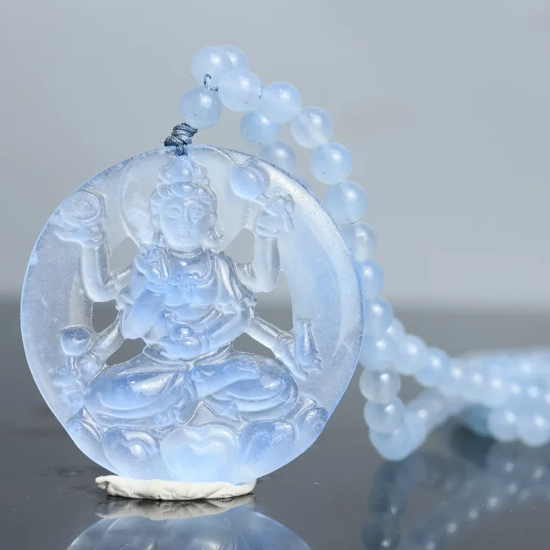 Natural High Ice Light Blue Guanyin Round Pendant, Fashionable Ethnic Jade Pendant
Natural High Ice Light Blue Guanyin Round Pendant, Fashionable Ethnic Jade Pendant