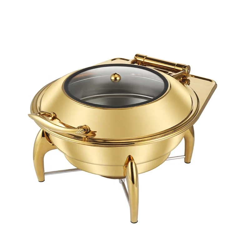 Round Gold Stainless Steel Luxury Buffet Furnace Hot Pot Dome Soup Food Warmer Set with Glass Cover
Round Gold Stainless Steel Luxury Buffet Furnace Hot Pot Dome Soup Food Warmer Set with Glass Cover
