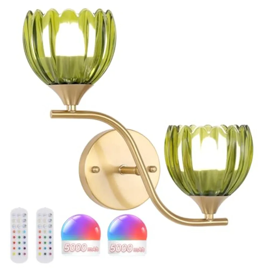 Battery Operated Wall Sconce, 2-Lights Vinatge Brass Wall Lighting with Tluip Shade Rechargeable Bulb with Remote for Living Ro
Battery Operated Wall Sconce, 2-Lights Vinatge Brass Wall Lighting with Tluip Shade Rechargeable Bulb with Remote for Living Ro