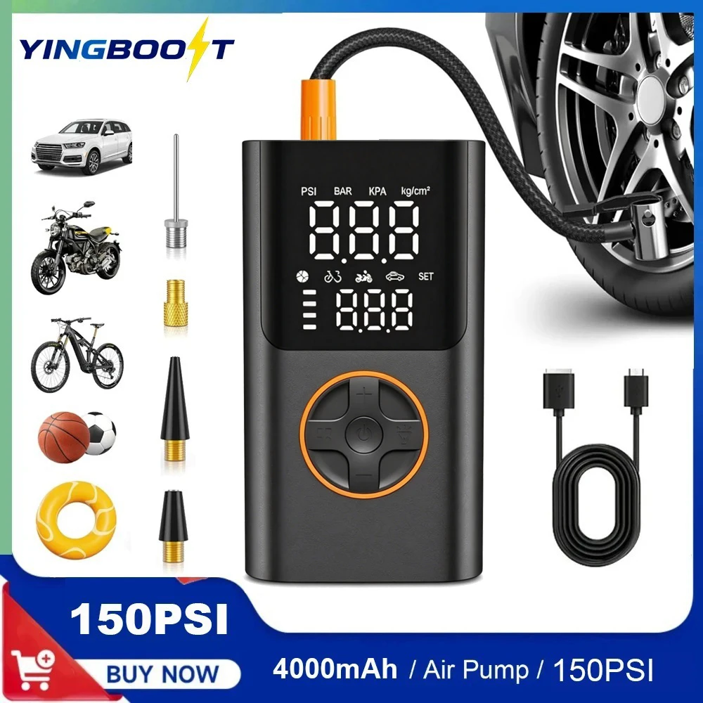 YINGBOOST Mini Bike Tire Pump 150 PSI Tire Inflator Air Compressor Cordless , Air Pump for Car with Pressure Gauge, LED Light
YINGBOOST Mini Bike Tire Pump 150 PSI Tire Inflator Air Compressor Cordless , Air Pump for Car with Pressure Gauge, LED Light