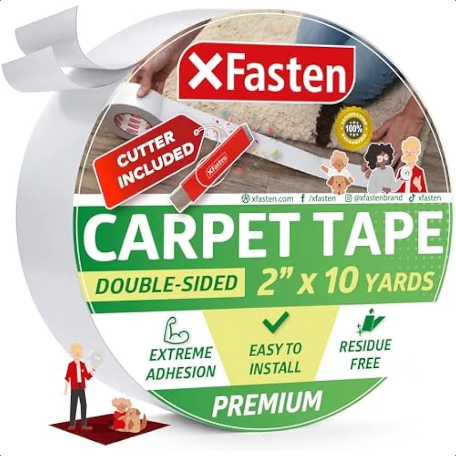Double Sided Carpet Tape for Area Rugs 2 Inch x 10 Yards w Mini Cutter ResidueFree Heavy Duty Two Sided Rug Tape Gripper for Ha
Double Sided Carpet Tape for Area Rugs 2 Inch x 10 Yards w Mini Cutter ResidueFree Heavy Duty Two Sided Rug Tape Gripper for Ha