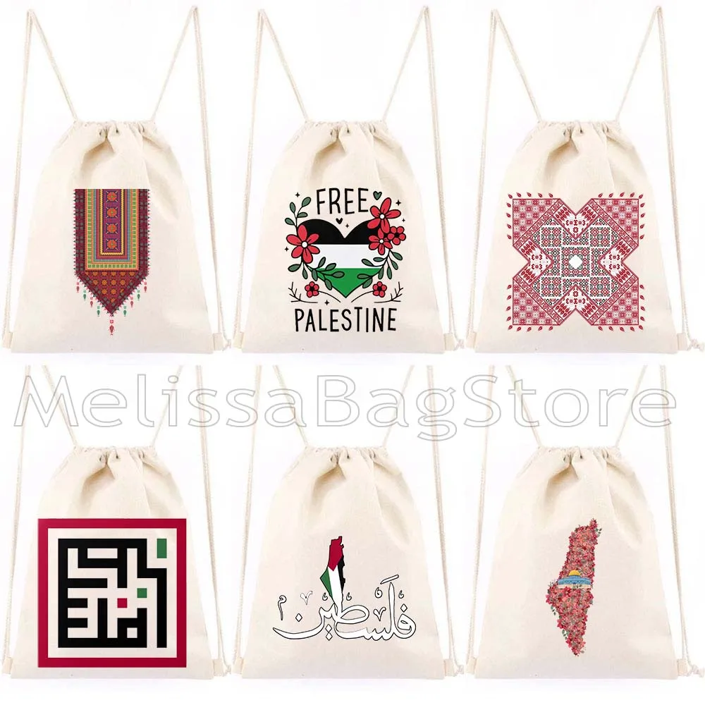 Traditional Floral Arabic Words al quads Tatreez Keffiyeh Kufiya Folk Embroidery Canvas Drawstring Bags Backpack Yoga Sackpack
Traditional Floral Arabic Words al quads Tatreez Keffiyeh Kufiya Folk Embroidery Canvas Drawstring Bags Backpack Yoga Sackpack