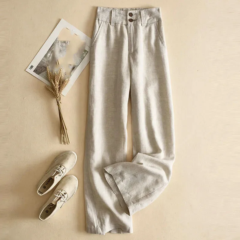 New Female Flax Wide Leg Pants 2025 Women Solid Color Loose Cotton Linen Straight Leg Trousers Ladies New Nine Points Pantalons
New Female Flax Wide Leg Pants 2025 Women Solid Color Loose Cotton Linen Straight Leg Trousers Ladies New Nine Points Pantalons