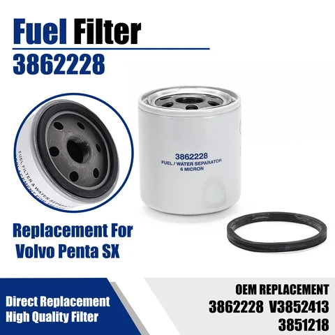 Volvo Penta Fuel Filter 3862228 3852413 3851218 Replacement Fuel Water Separator Filter for SX Sterndrive 3.0L 4.3L 5.0L 5.7L 5.