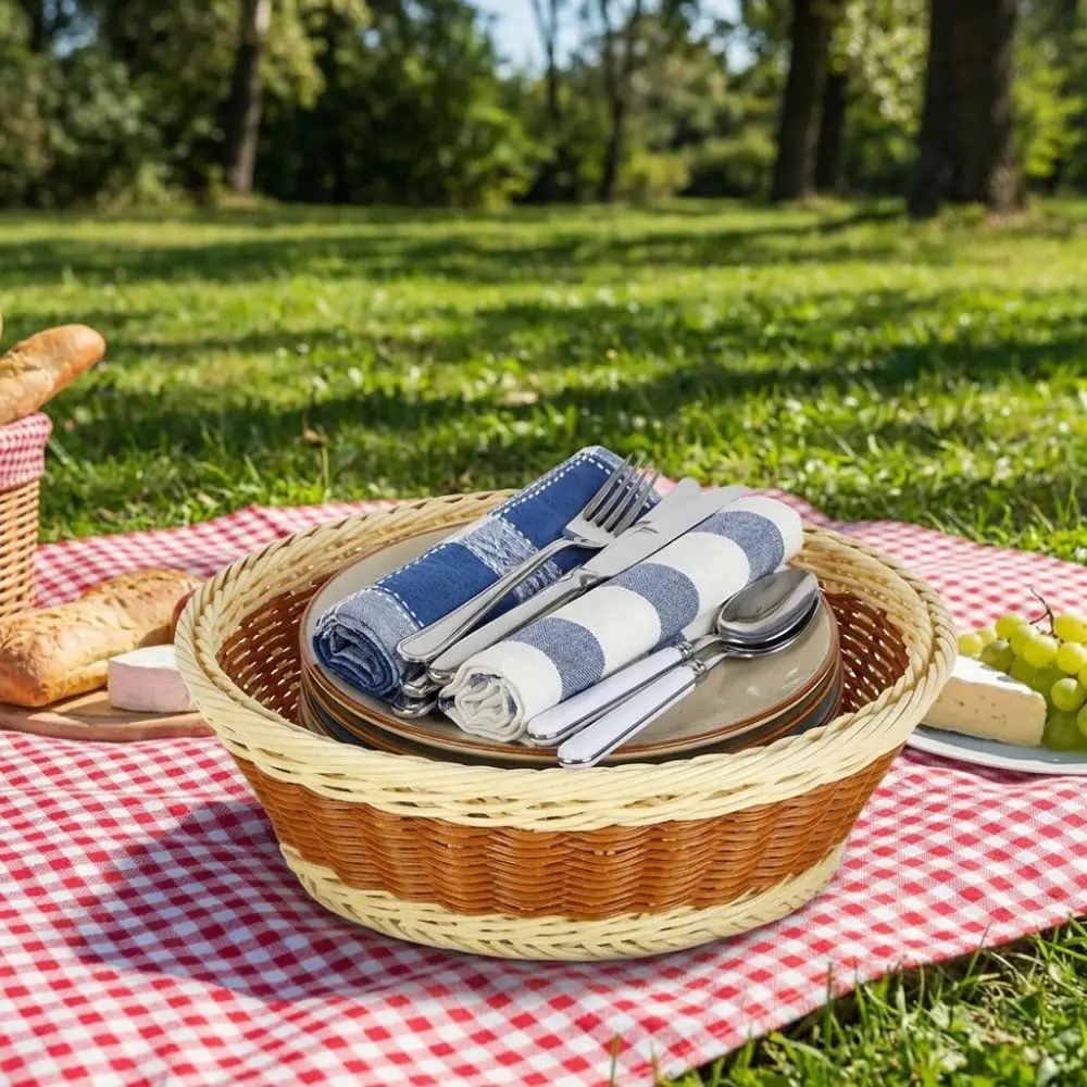 Round Handwoven Fruit Basket Plastic Large Capacity Woven Storage Basket Breathable Vintage Snack Basket Snack Organization
Round Handwoven Fruit Basket Plastic Large Capacity Woven Storage Basket Breathable Vintage Snack Basket Snack Organization