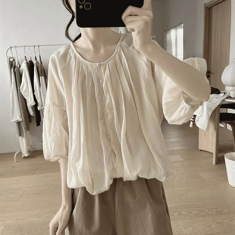 Summer 2024 Women's Lightweight Short Sleeve Shirt Breathable Single Button Lantern Pure Color Open Cardigan Loose Fit Top
Summer 2024 Women's Lightweight Short Sleeve Shirt Breathable Single Button Lantern Pure Color Open Cardigan Loose Fit Top