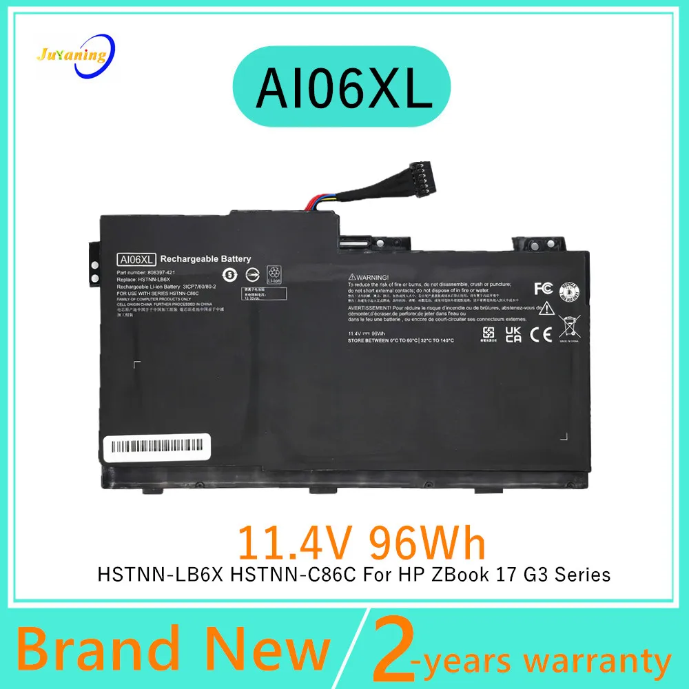 11.4V 96Wh AI06XL Laptop battery For HP ZBook 17 G3 Series HSTNN-LB6X HSTNN-C86C 808397-421 808451-001 808451-002 AI06096XL
11.4V 96Wh AI06XL Laptop battery For HP ZBook 17 G3 Series HSTNN-LB6X HSTNN-C86C 808397-421 808451-001 808451-002 AI06096XL