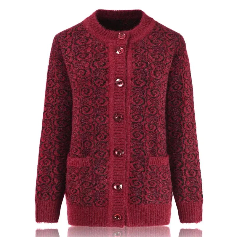 Autumn Winter Femme Round Neck Sweater Middle Aged Mother Knit Cardigan Coat Women Leisure Large Size 5XL Knitted Top
Autumn Winter Femme Round Neck Sweater Middle Aged Mother Knit Cardigan Coat Women Leisure Large Size 5XL Knitted Top
