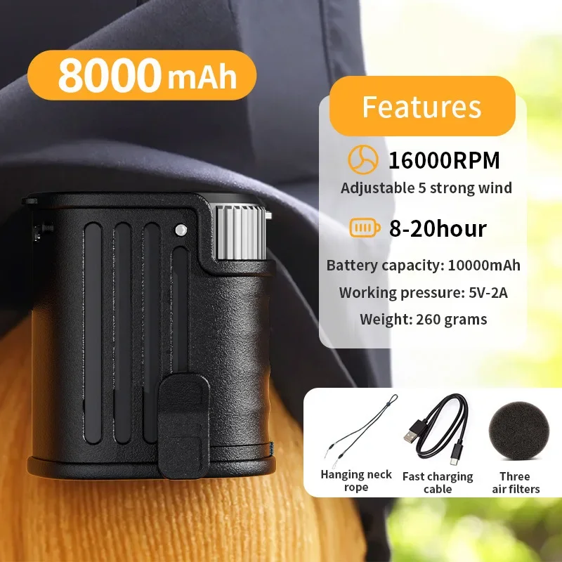 Вентилятор на пояс 8000 мАч, 16000 об/мин, портативный вентилятор с сильным ураганом и высоким ветром для строительных площадок
Вентилятор на пояс 8000 мАч, 16000 об/мин, портативный вентилятор с сильным ураганом и высоким ветром для строительных площадок