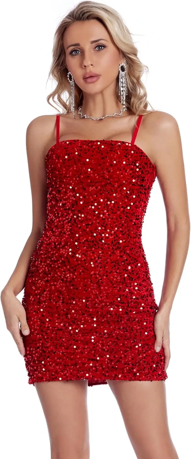 Women's Sequin Dress Sexy Sparkly Glitter Short Velvet Night Out Party Club Adjustable Spaghetti Straps Bodycon Mini Dresses
Women's Sequin Dress Sexy Sparkly Glitter Short Velvet Night Out Party Club Adjustable Spaghetti Straps Bodycon Mini Dresses