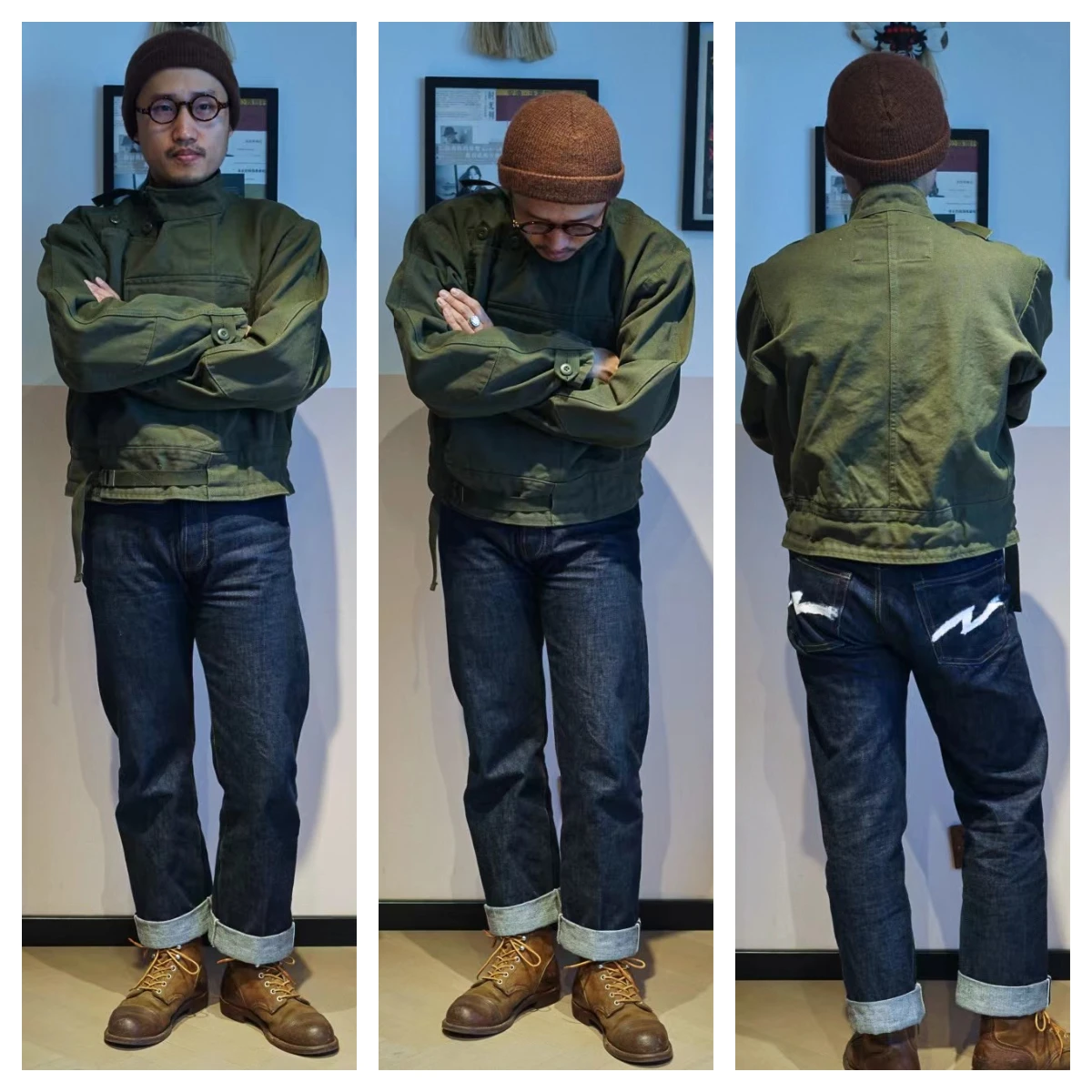 Maden Retro 16oz Canvas Swedish Motorcycle Green Jacket Pocket Bomber Jacket Casual Hunting Work Outwear for Men Spring and Fall 35 Sdf83e88895ef43e1bc14440c396c0ca8n
