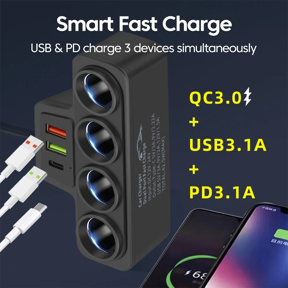 Умный прикуриватель Elough 4 в 1, QC3.0 + PD30W, автомобильное многофункциональное мобильное зарядное устройство с быстрой зарядкой
Умный прикуриватель Elough 4 в 1, QC3.0 + PD30W, автомобильное многофункциональное мобильное зарядное устройство с быстрой зарядкой