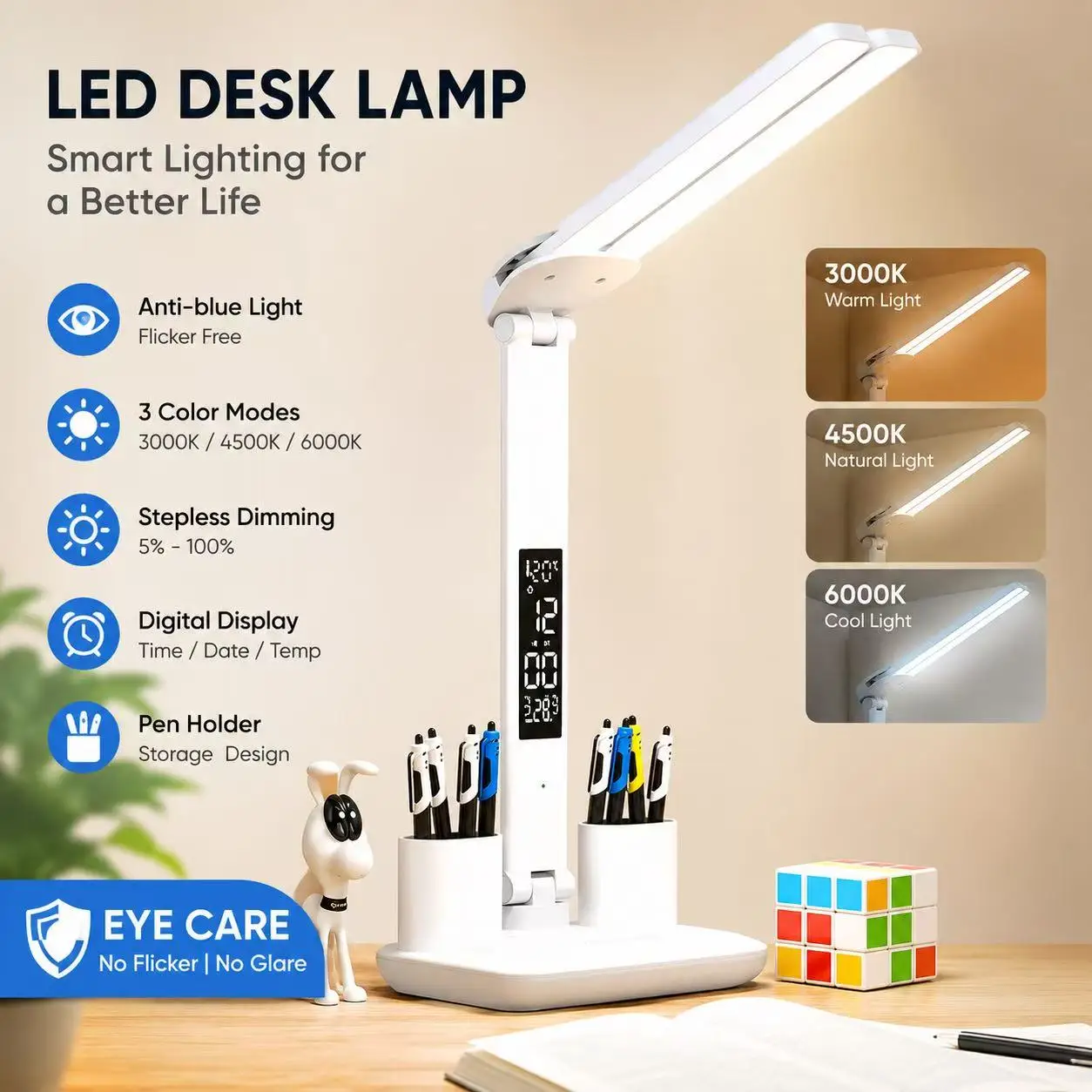 LED Desk Lamp USB Dimmable Touch Foldable Table Lamp with Calendar Temperature Clock Night Light for Study Reading Lamp
LED Desk Lamp USB Dimmable Touch Foldable Table Lamp with Calendar Temperature Clock Night Light for Study Reading Lamp