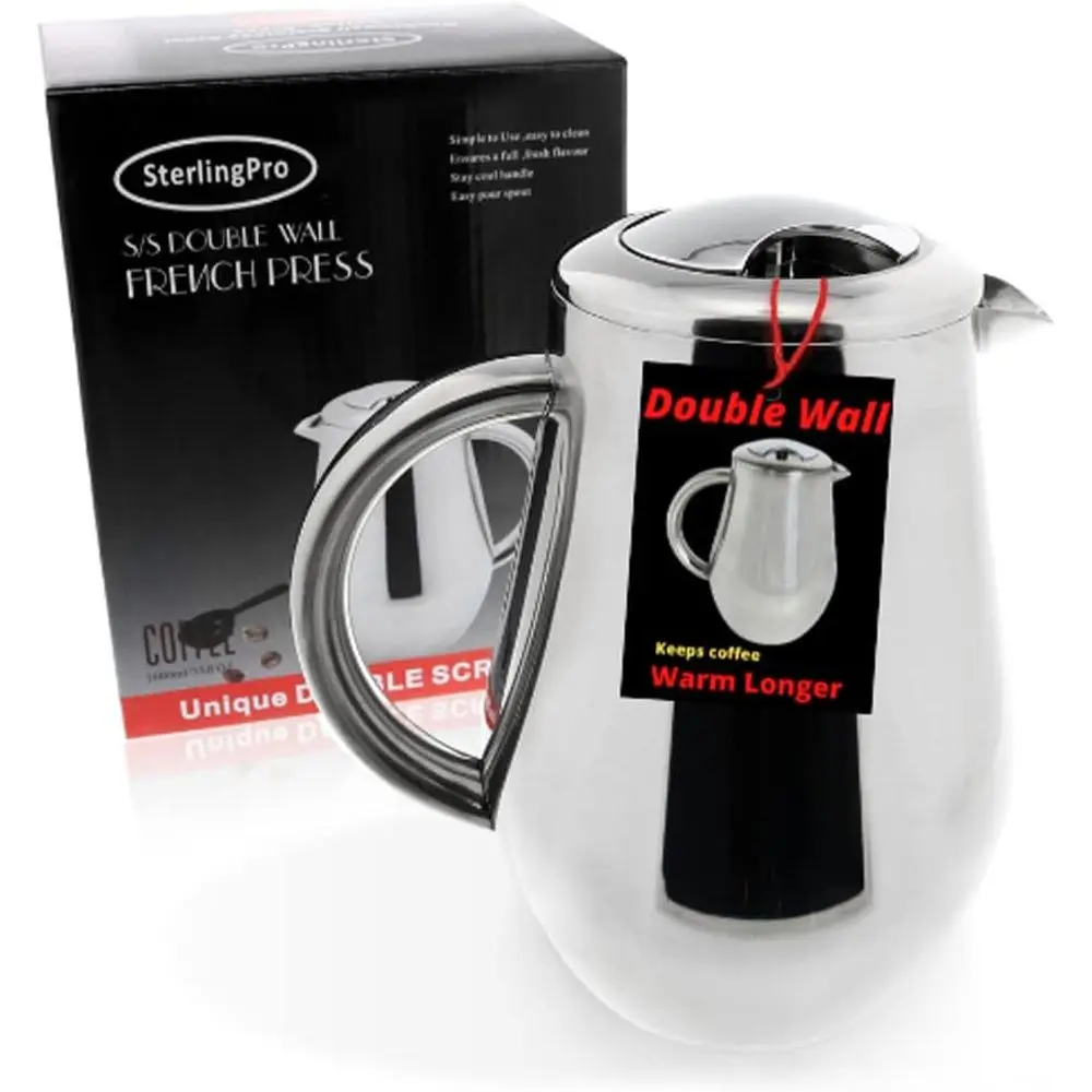 Double Wall Insulated 1L Stainless Steel French Press Coffee Maker with 2 Extra Filters - Keeps Beverages Hot, Sleek Design for
Double Wall Insulated 1L Stainless Steel French Press Coffee Maker with 2 Extra Filters - Keeps Beverages Hot, Sleek Design for