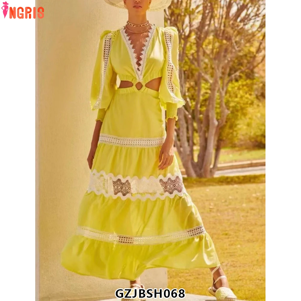 Seaside holiday style elegant solid color long dress 2025 next season new V-neck elastic waist big swing dress-GZJBSH068
Seaside holiday style elegant solid color long dress 2025 next season new V-neck elastic waist big swing dress-GZJBSH068