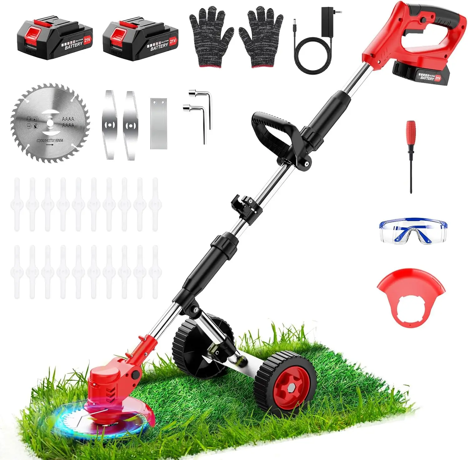 Electric Weed Wacker Cordless with Wheels,21V 2×2000mAh Weed Eater Battery Powered, 6-inch Cordless String Trimmer with 3 Types
Electric Weed Wacker Cordless with Wheels,21V 2×2000mAh Weed Eater Battery Powered, 6-inch Cordless String Trimmer with 3 Types