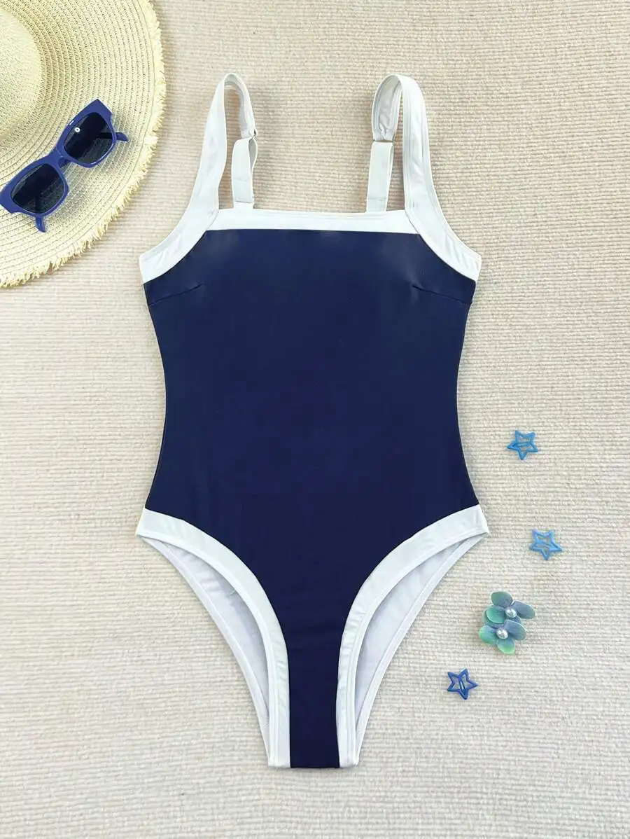 Blue And White Contrast One Piece Swimsuit With Adjustable Wide Straps
Blue And White Contrast One Piece Swimsuit With Adjustable Wide Straps
