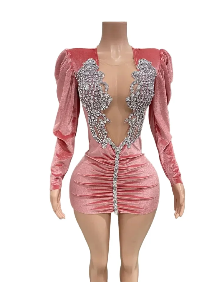 Pink Short Dress Sparkly Rhinestones Long Sleeve Women Sexy Mesh Velvet Evening Prom Celebrate Birthday Dress Photo Shoot Wear
Pink Short Dress Sparkly Rhinestones Long Sleeve Women Sexy Mesh Velvet Evening Prom Celebrate Birthday Dress Photo Shoot Wear