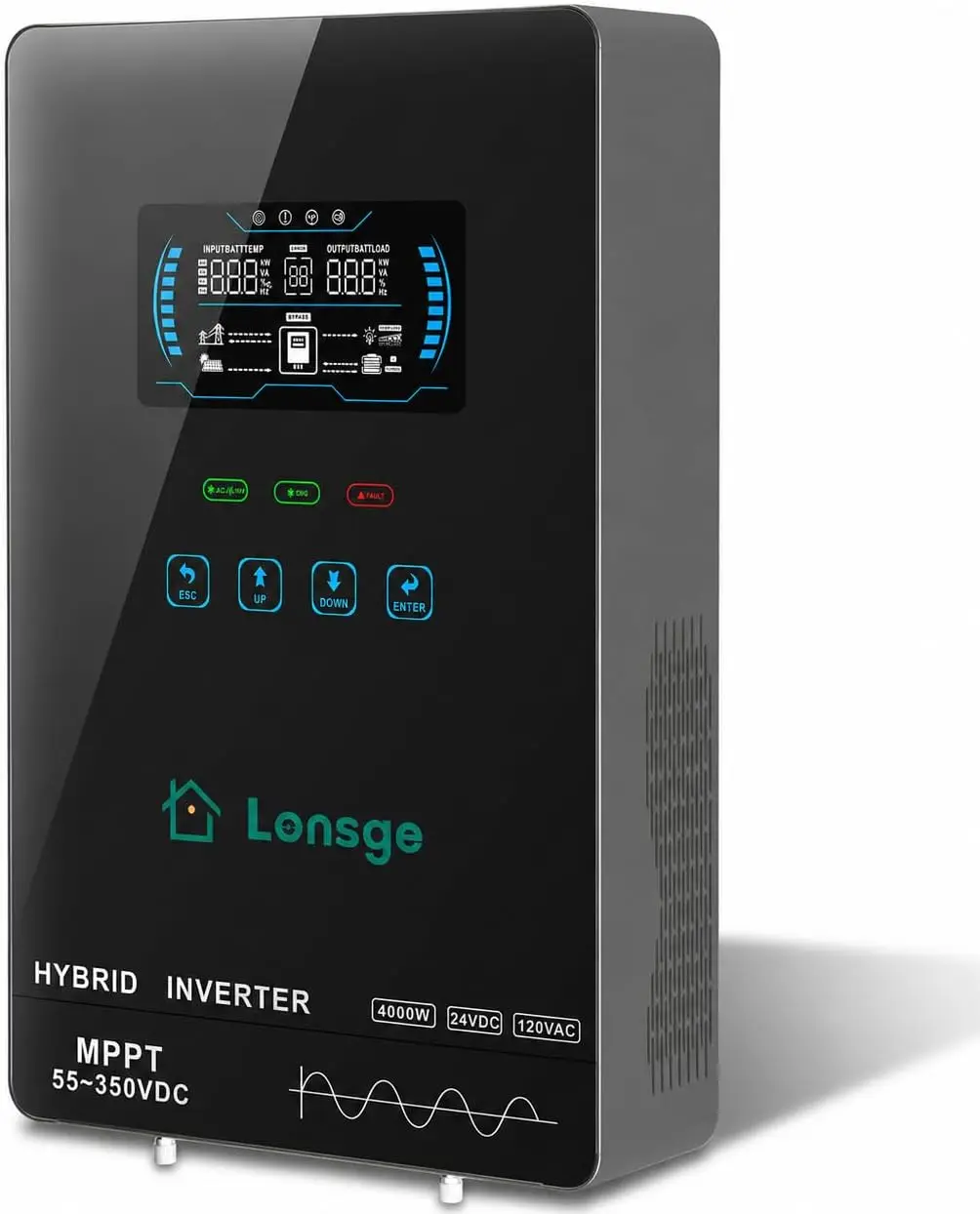 4000W Hybrid Solar Inverter 24V DC to 120V AC, Pure Sine Wave Inverter with Built-in 140A MPPT Charge Controller, Max PV Input 5
4000W Hybrid Solar Inverter 24V DC to 120V AC, Pure Sine Wave Inverter with Built-in 140A MPPT Charge Controller, Max PV Input 5