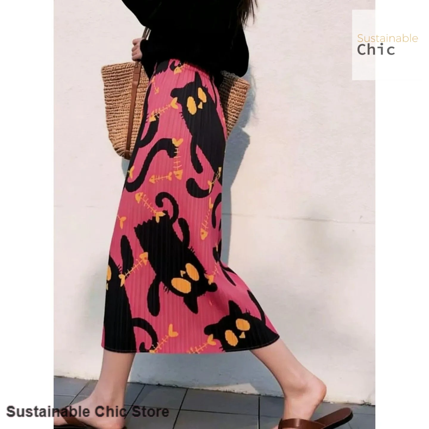 Japanese style Miyake wind pleated skirt female summer new rose pink kitten print cartoon long temperament casual A-line skirt
Japanese style Miyake wind pleated skirt female summer new rose pink kitten print cartoon long temperament casual A-line skirt