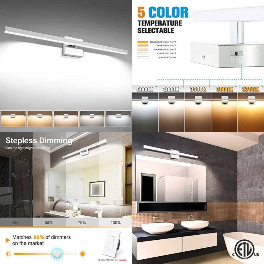 Modern Bathroom Vanity Light 31.5 inch, 18W Dimmable 5CCT Led Bathroom Light Fixture Over Mirror, Bar Wall Lights for Bathrooms
Modern Bathroom Vanity Light 31.5 inch, 18W Dimmable 5CCT Led Bathroom Light Fixture Over Mirror, Bar Wall Lights for Bathrooms
