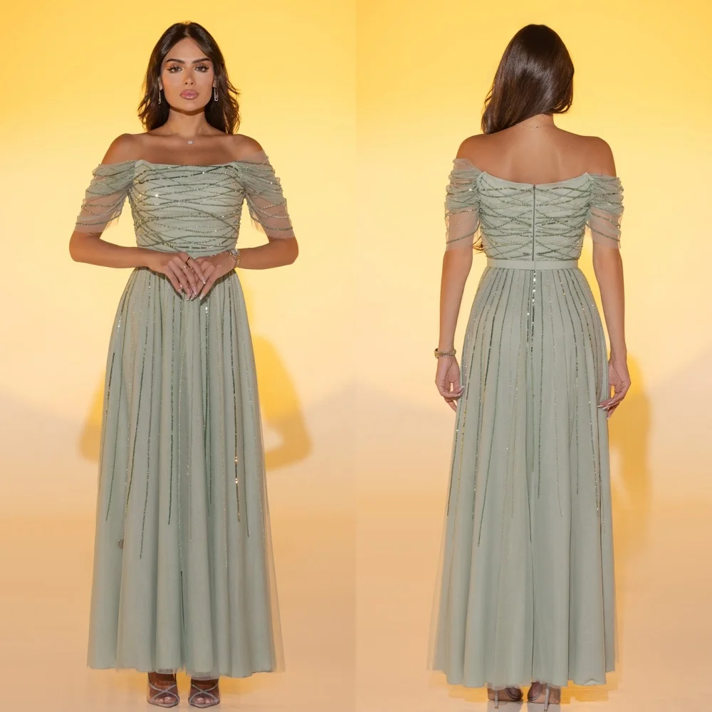 Customized Modern Style Sexy Tulle Beading Sequined Sash A-line Off-the-shoulder Midi Dresses Bespoke Occasion Dresses Exquisite
Customized Modern Style Sexy Tulle Beading Sequined Sash A-line Off-the-shoulder Midi Dresses Bespoke Occasion Dresses Exquisite