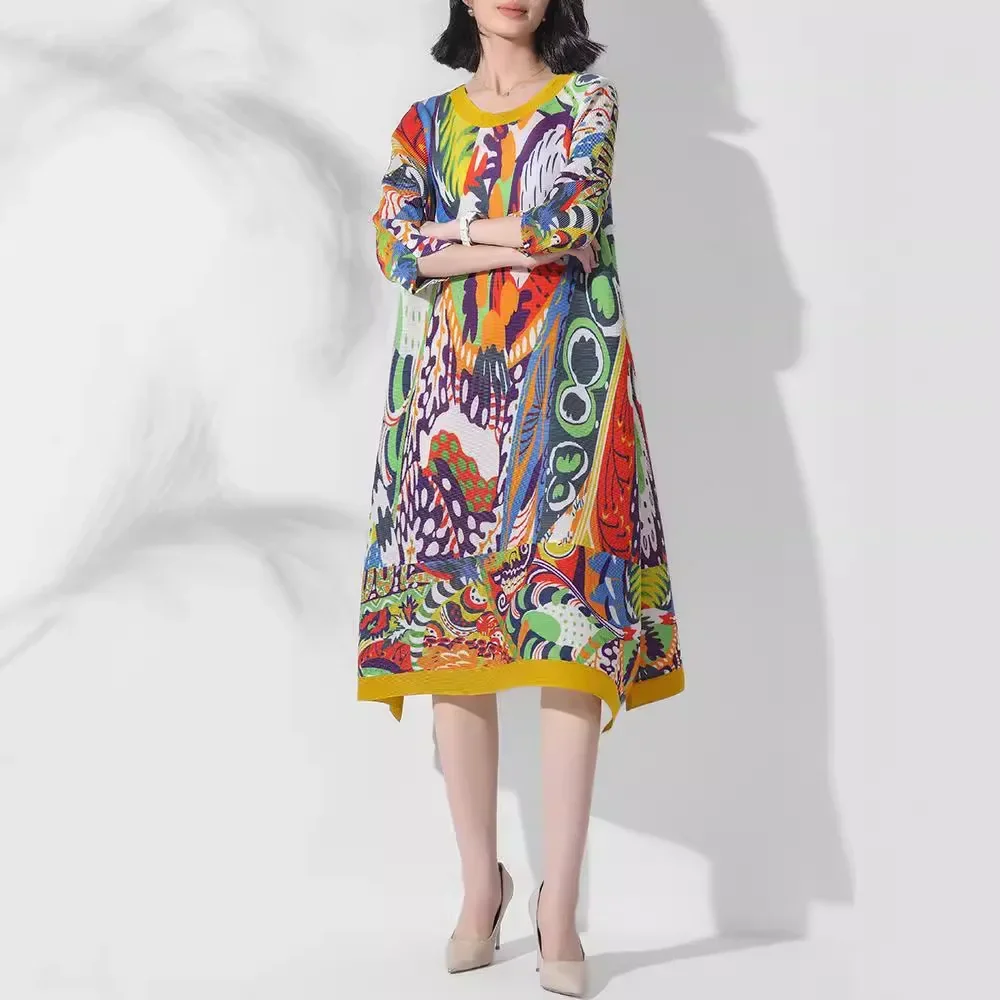 Miyake Style Pleated Dress for Women 2024 Autumn New Printed Round Neck Pullover Large Size Yellow Printed Mid-length Skirt
Miyake Style Pleated Dress for Women 2024 Autumn New Printed Round Neck Pullover Large Size Yellow Printed Mid-length Skirt
