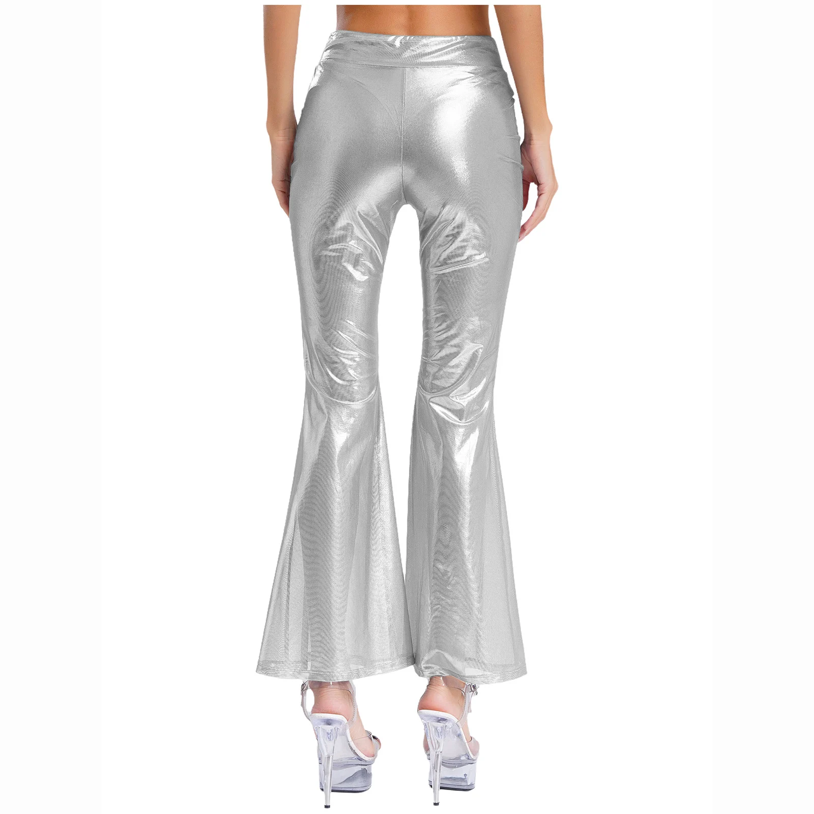 Women Shiny Metallic Bell Bottoms Pants See Through Pants High Waist Holographic Flared Pants Retro 70s Disco Hippie Costume
Women Shiny Metallic Bell Bottoms Pants See Through Pants High Waist Holographic Flared Pants Retro 70s Disco Hippie Costume