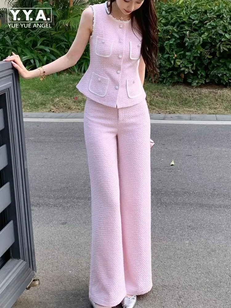 Leisure Single-Breasted Pockets Round Neck Sleeveless Vest Button Straight Wide Leg Pants Two Piece Set Solid Color Matching Set
Leisure Single-Breasted Pockets Round Neck Sleeveless Vest Button Straight Wide Leg Pants Two Piece Set Solid Color Matching Set