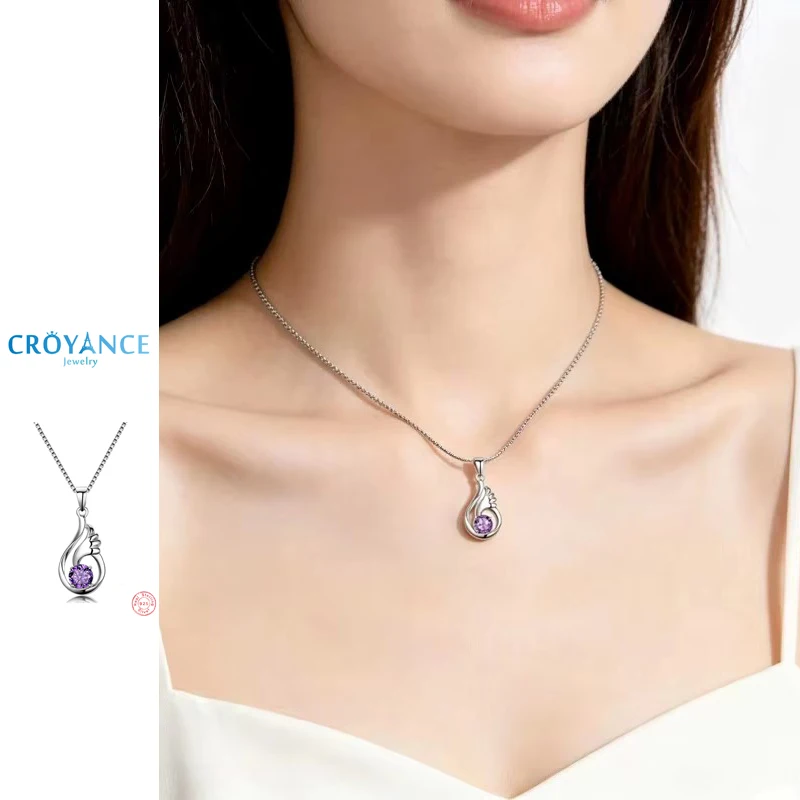 925 Sterling Silver Jewelry Fine Angel Wing Purple Zircon Pendant Necklaces Women Birthday Gift Fashion Feather CZ Charm Choker
925 Sterling Silver Jewelry Fine Angel Wing Purple Zircon Pendant Necklaces Women Birthday Gift Fashion Feather CZ Charm Choker