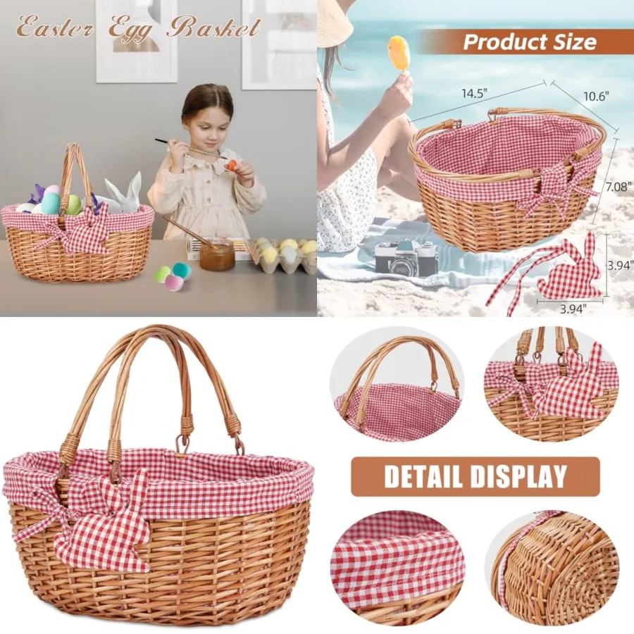 Wicker Picnic Basket with Double Folding Handles, Willow Picnic Hamper, Natural Hand Woven Easter Basket, Easter Eggs and Candy
Wicker Picnic Basket with Double Folding Handles, Willow Picnic Hamper, Natural Hand Woven Easter Basket, Easter Eggs and Candy